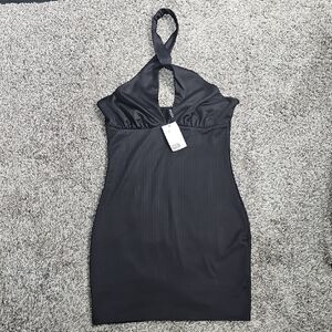 Chic Black Halter Bodycon Dress for Cocktail Nights